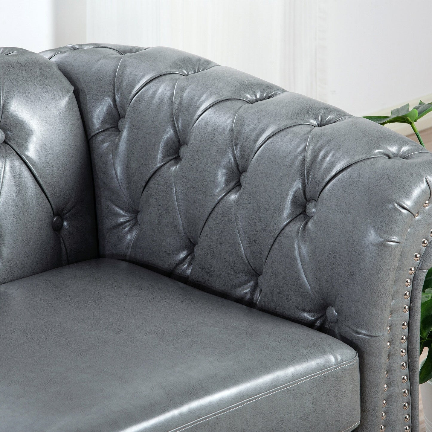 Canapé Chesterfield en similicuir avec accoudoirs roulés (3 places)