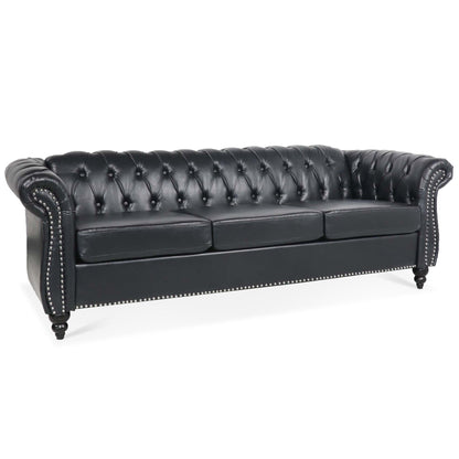 Canapé Chesterfield en similicuir avec accoudoirs roulés (3 places)