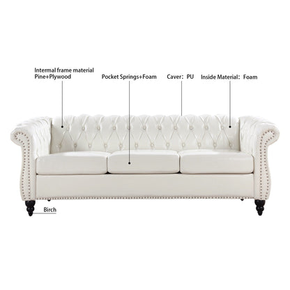 Canapé Chesterfield en similicuir avec accoudoirs roulés (3 places)