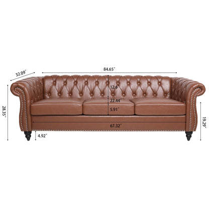 Canapé Chesterfield en similicuir avec accoudoirs roulés (3 places)