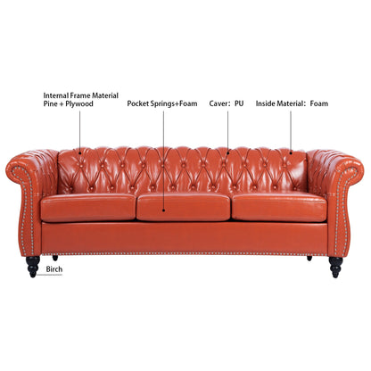 Canapé Chesterfield en similicuir avec accoudoirs roulés (3 places)