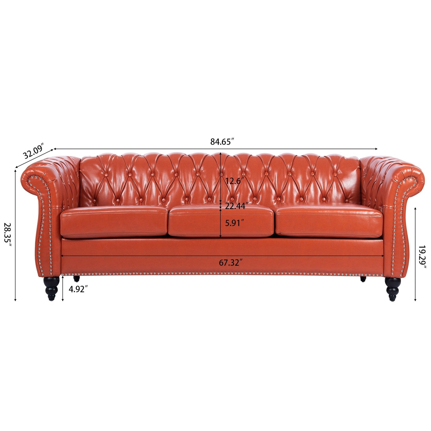 Canapé Chesterfield en similicuir avec accoudoirs roulés (3 places)