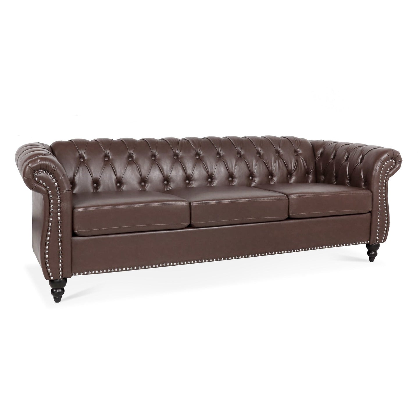 Canapé Chesterfield en similicuir avec accoudoirs roulés (3 places)