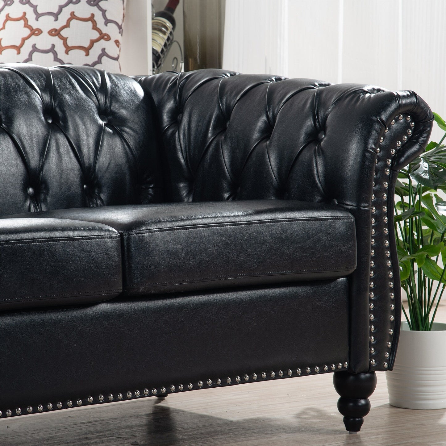 Canapé Chesterfield en similicuir avec accoudoirs roulés (3 places)