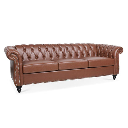 Canapé Chesterfield en similicuir avec accoudoirs roulés (3 places)
