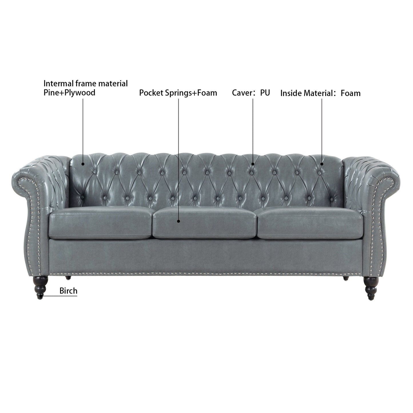 Canapé Chesterfield en similicuir avec accoudoirs roulés (3 places)