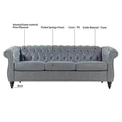 Canapé Chesterfield en similicuir avec accoudoirs roulés (3 places)