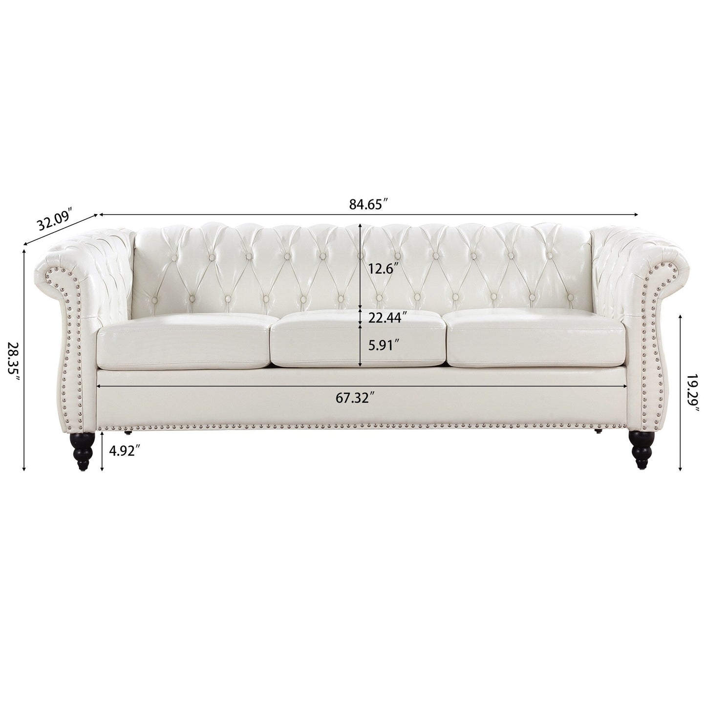 Canapé Chesterfield en similicuir avec accoudoirs roulés (3 places)