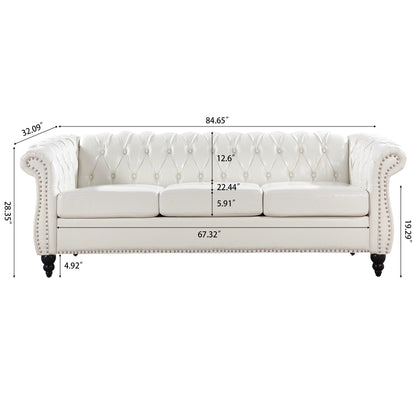 Canapé Chesterfield en similicuir avec accoudoirs roulés (3 places)