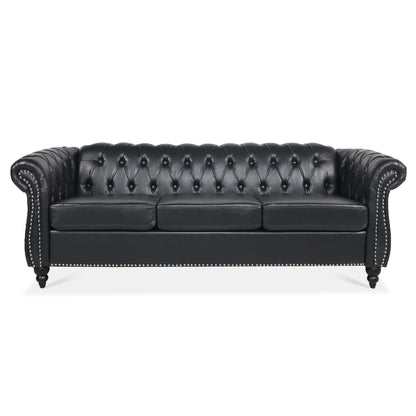 Canapé Chesterfield en similicuir avec accoudoirs roulés (3 places)