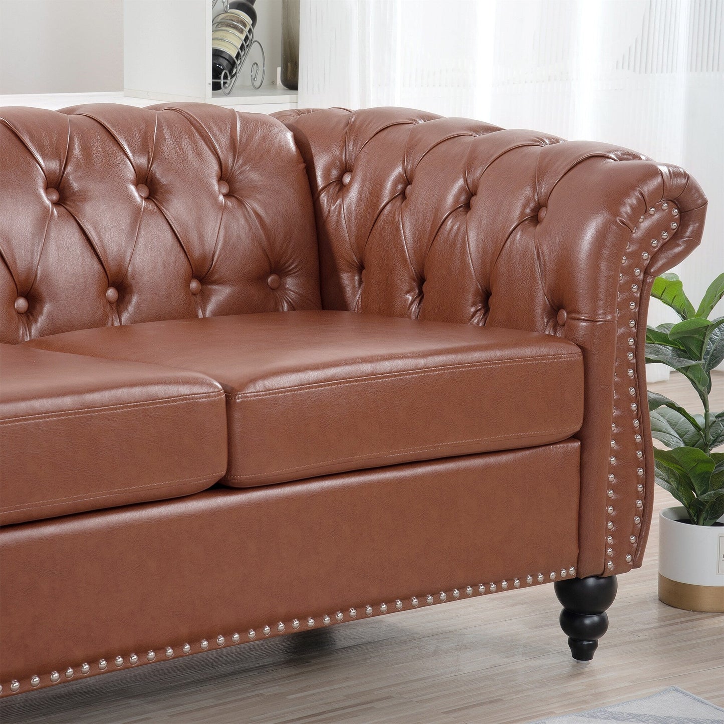 Canapé Chesterfield en similicuir avec accoudoirs roulés (3 places)