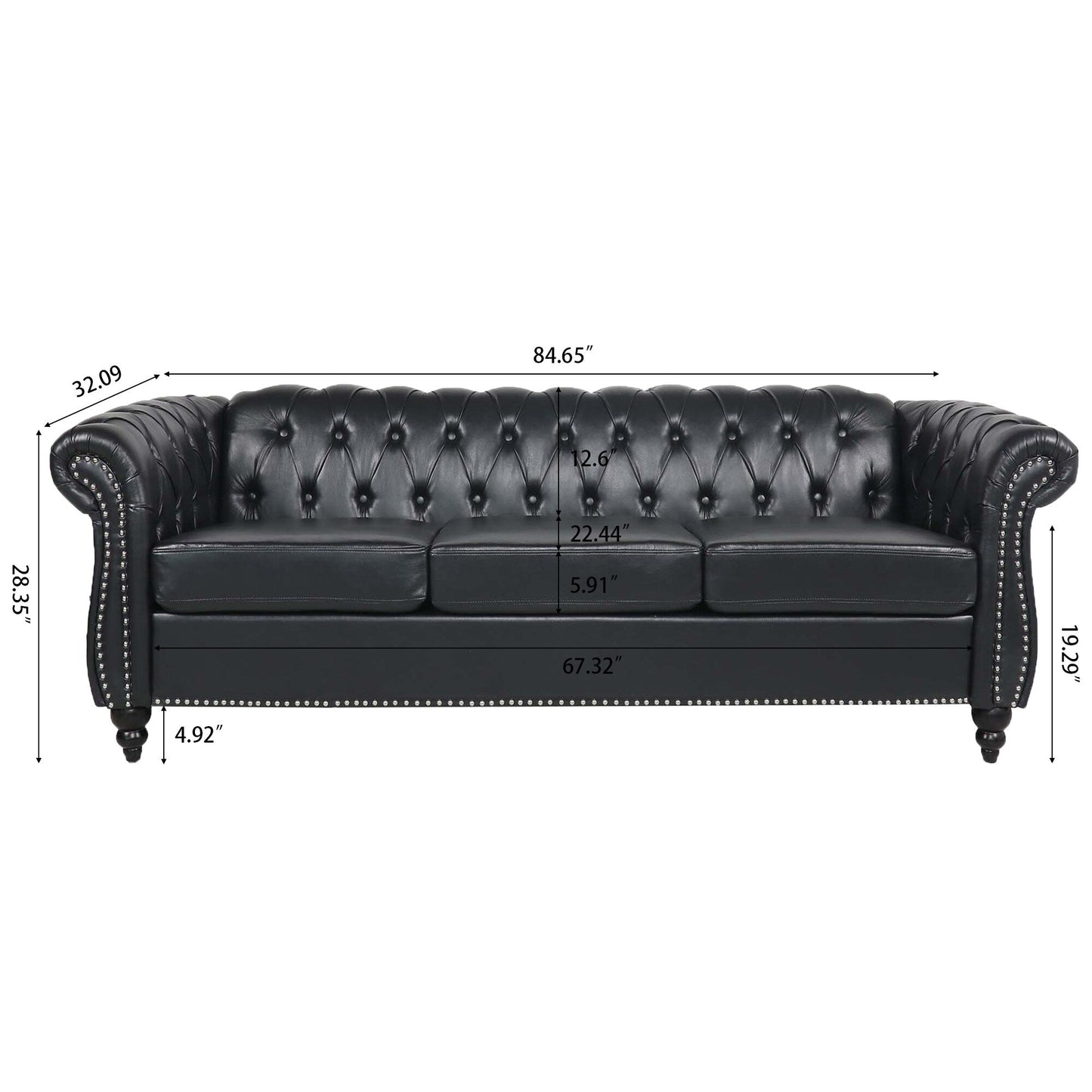Canapé Chesterfield en similicuir avec accoudoirs roulés (3 places)
