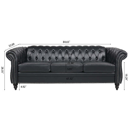 Canapé Chesterfield en similicuir avec accoudoirs roulés (3 places)