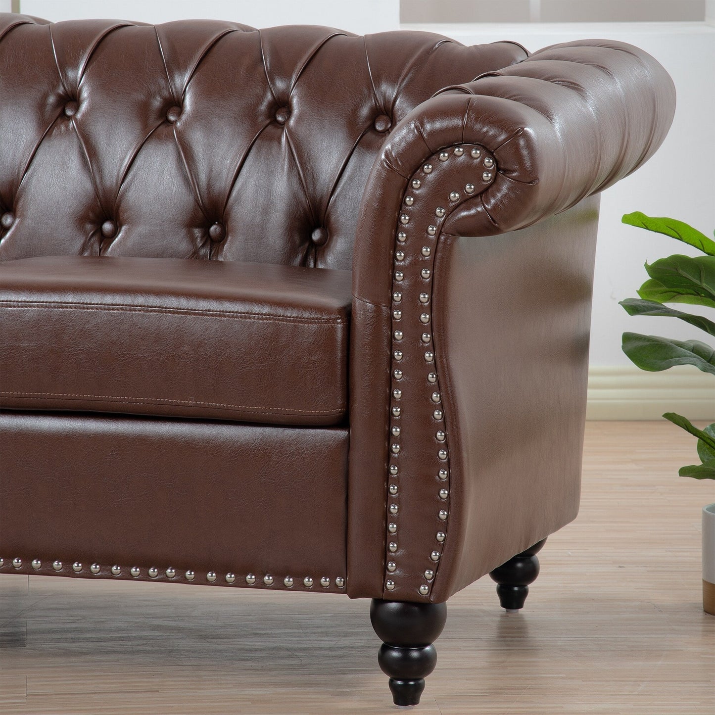 Canapé Chesterfield en similicuir avec accoudoirs roulés (3 places)