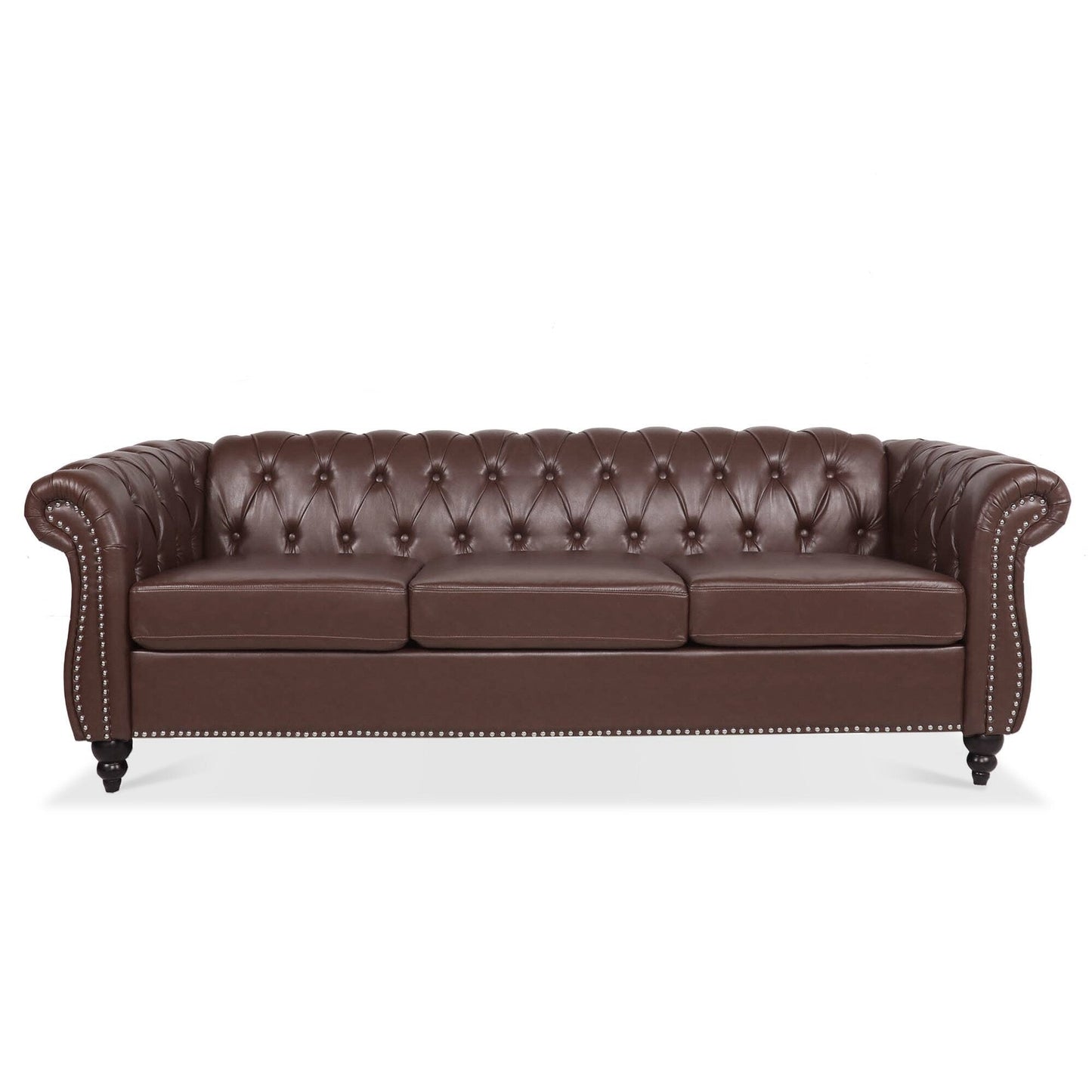 Canapé Chesterfield en similicuir avec accoudoirs roulés (3 places)
