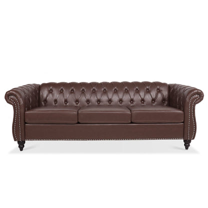 Canapé Chesterfield en similicuir avec accoudoirs roulés (3 places)