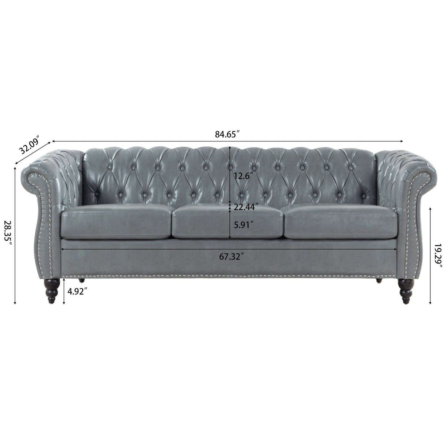 Canapé Chesterfield en similicuir avec accoudoirs roulés (3 places)
