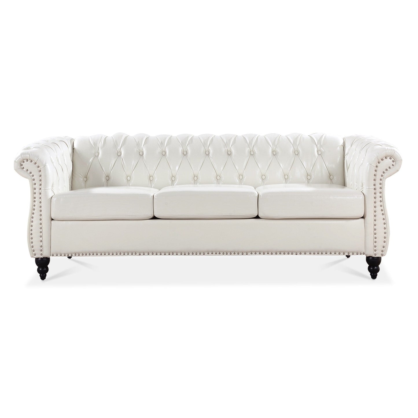 Canapé Chesterfield en similicuir avec accoudoirs roulés (3 places)