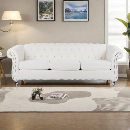 Canapé Chesterfield en polyester 84,65 avec accoudoirs roulés (3 places)