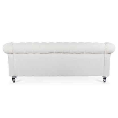 Canapé Chesterfield en polyester 84,65 avec accoudoirs roulés (3 places)