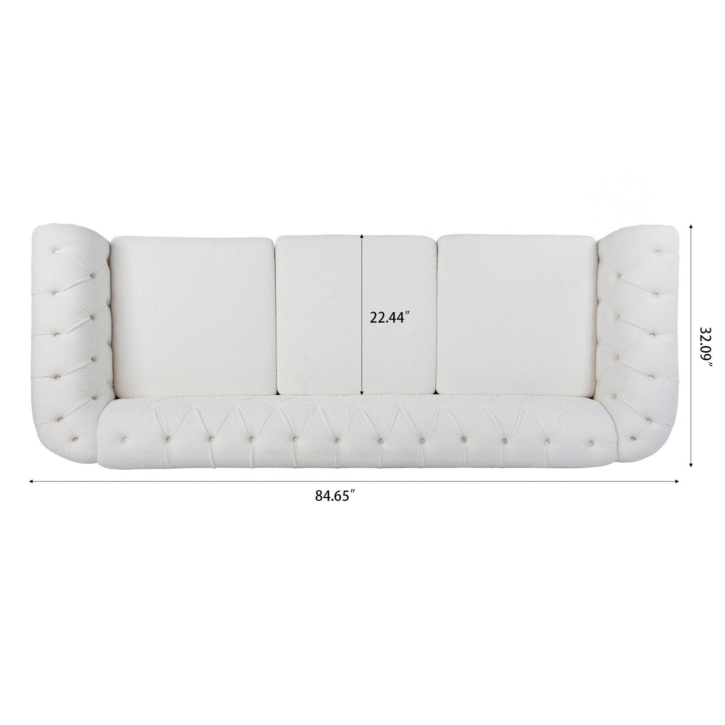 Canapé Chesterfield en polyester 84,65 avec accoudoirs roulés (3 places)