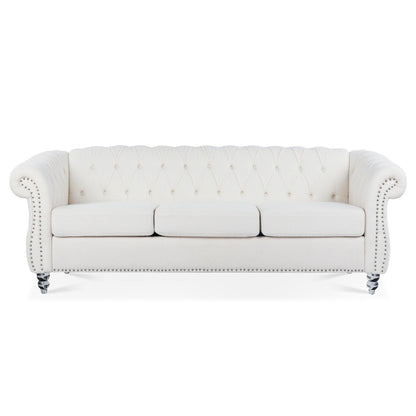 Canapé Chesterfield en polyester 84,65 avec accoudoirs roulés (3 places)