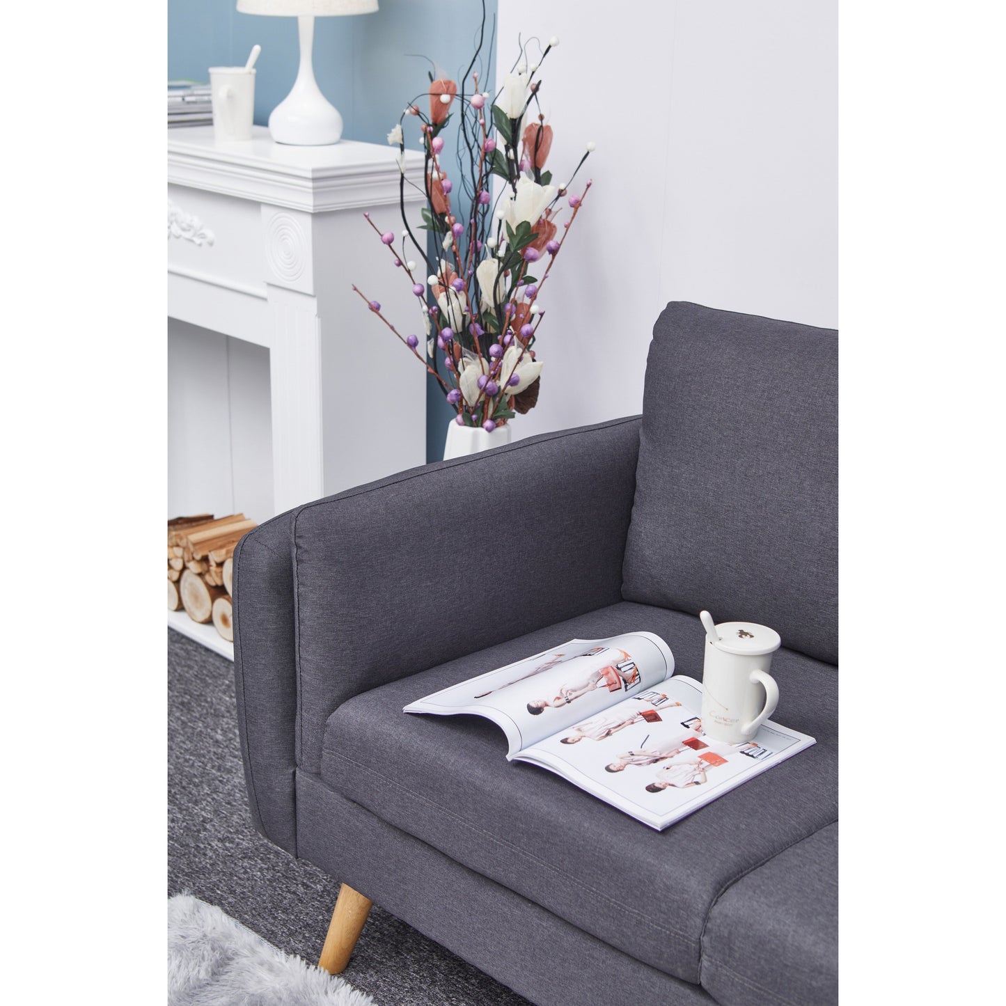 Canapé 3 places en L en lin de 84,6 pouces avec méridienne réversible, coussins à ressorts indépendants, structure en bois massif et accoudoirs doubles