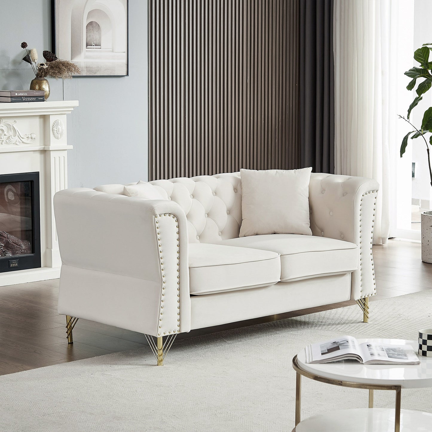 Canapé 3 places en velours 81,8 cm avec canapé capitonné et pieds en métal pour le salon