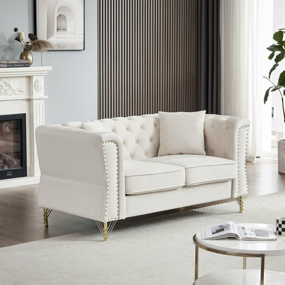 Canapé 3 places en velours 81,8 cm avec canapé capitonné et pieds en métal pour le salon