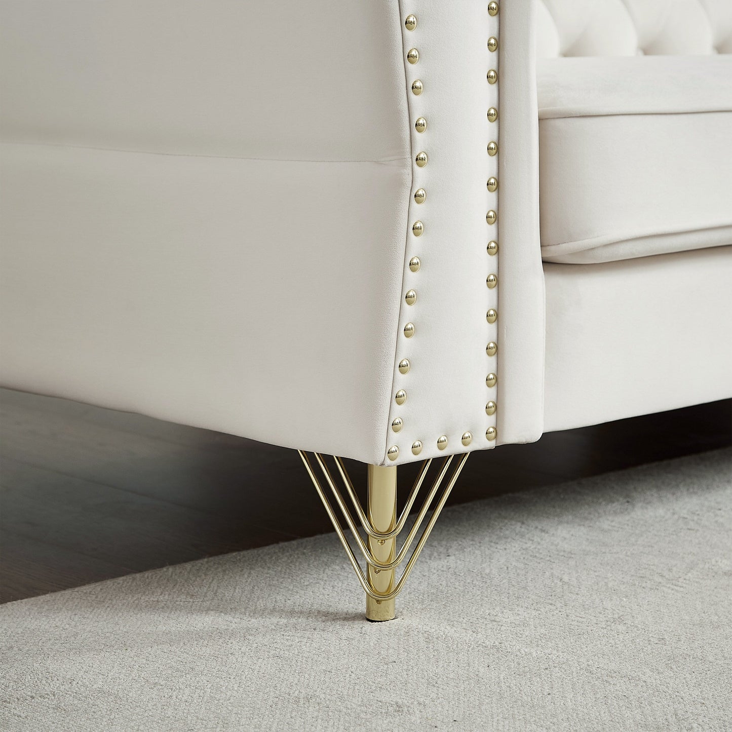 Canapé 3 places en velours 81,8 cm avec canapé capitonné et pieds en métal pour le salon