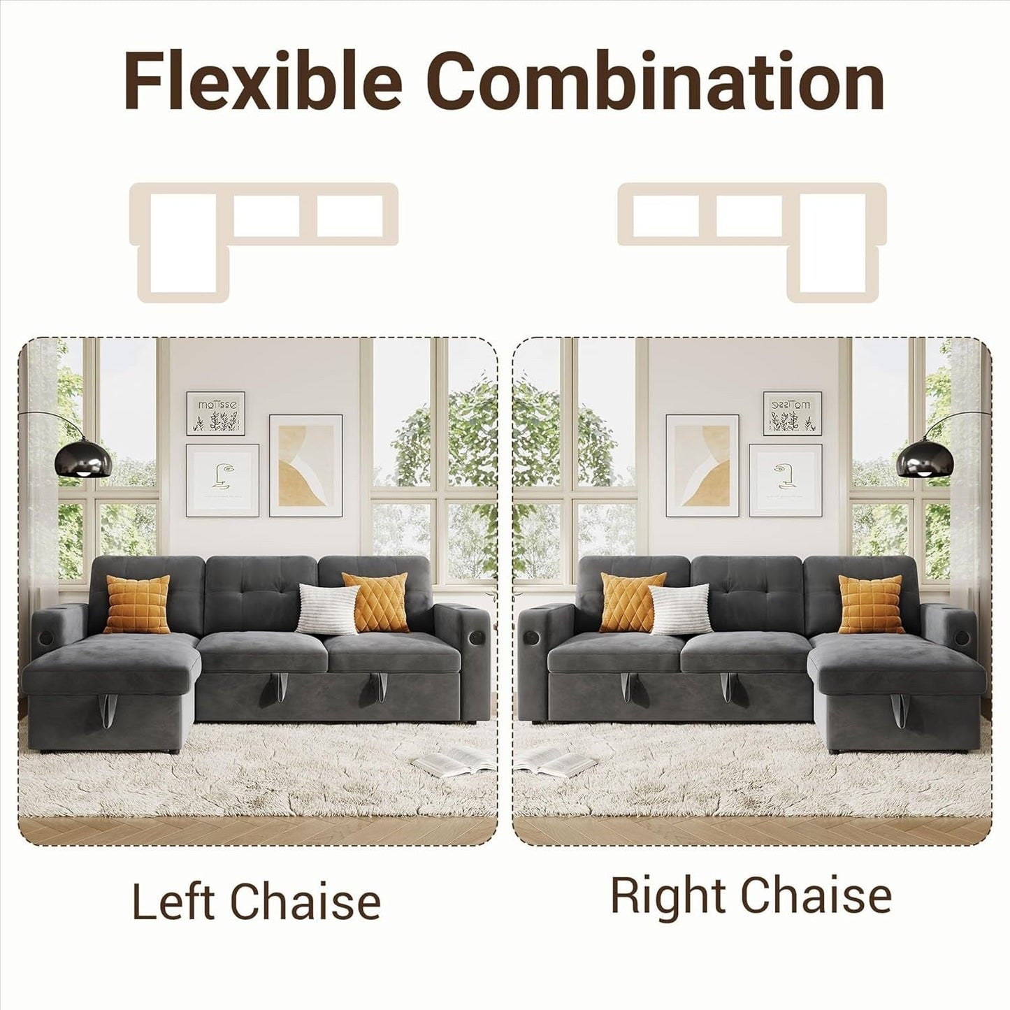 Canapé-lit 84 places, canapé-lit modulaire sectionnel Cloud avec rangement réversible