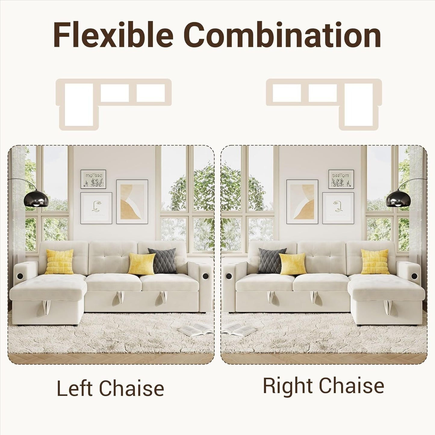 Canapé-lit 84 places, canapé-lit modulaire sectionnel Cloud avec rangement réversible