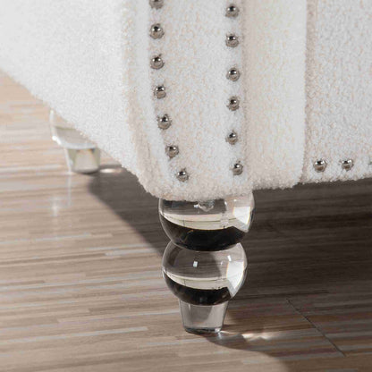 Canapé Chesterfield 3 places blanc à accoudoirs roulés 84