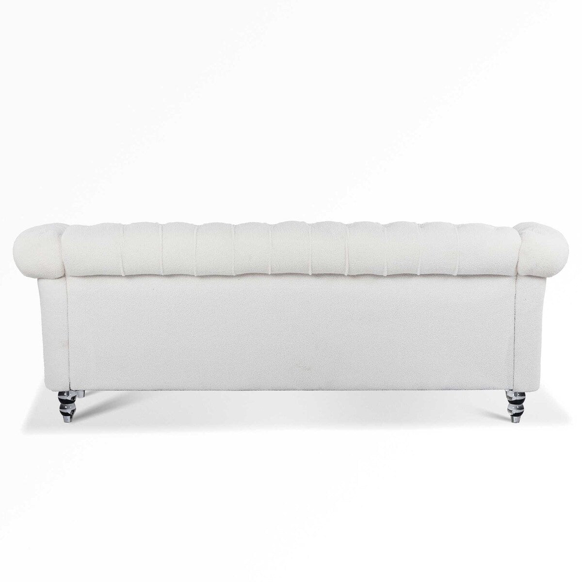 Canapé Chesterfield 3 places blanc à accoudoirs roulés 84