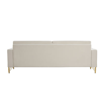 Canapé 3 places en velours moderne 85,44 $ avec 2 coussins, pieds en métal doré, élégance intemporelle, mousse haute densité