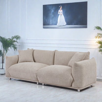 Canapé 3 places en tissu avec structure en bois massif et 2 coussins (85,82 €)