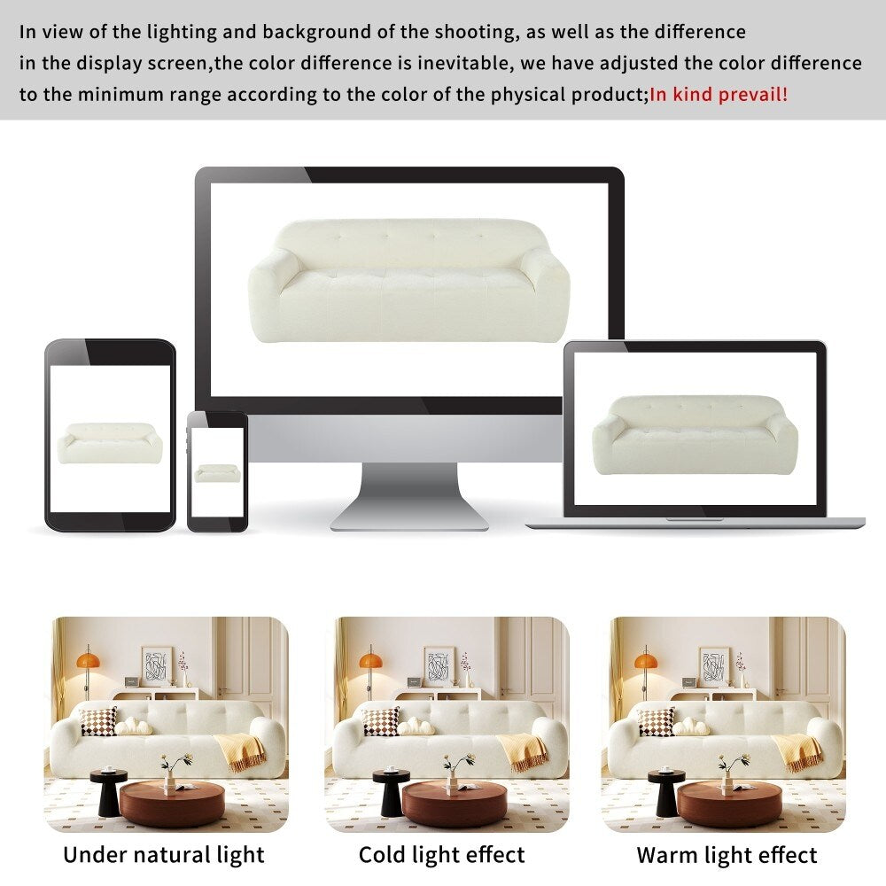 Canapé 3 places moderne en chenille de 85,8 cm, entièrement en éponge compressée, avec mousse sans poudre