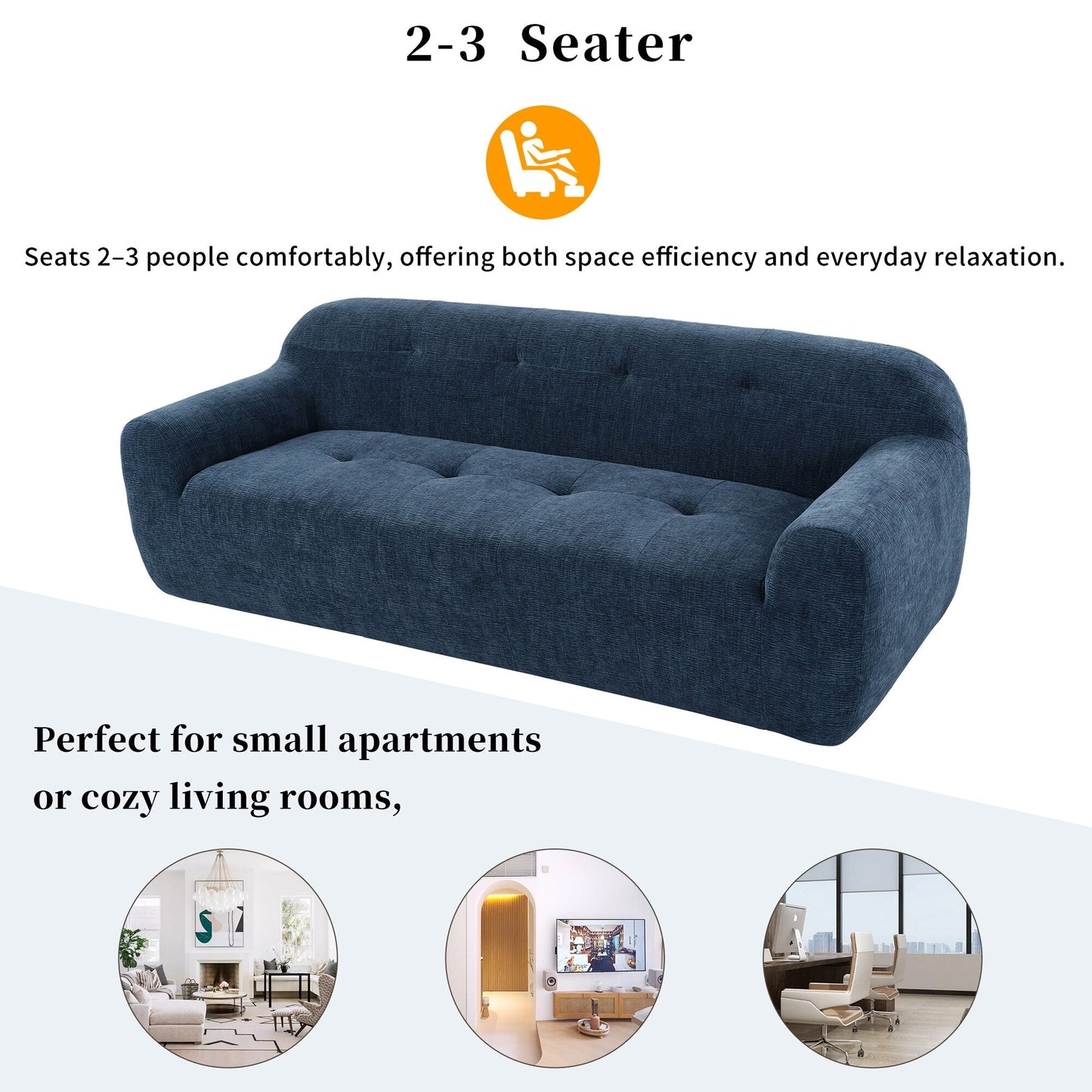 Canapé 3 places en tissu chenille de 85,8 cm de large, avec mousse sans poudre et ressorts ensachés pour un confort optimal.