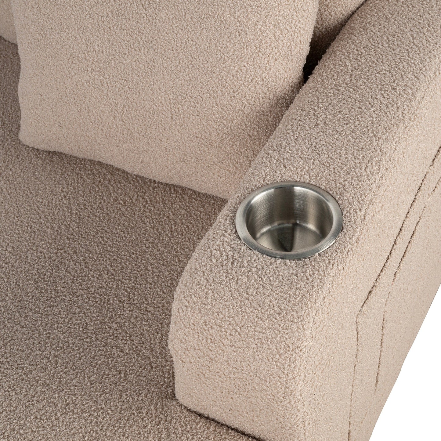 Canapé 3 places moderne en velours côtelé beige avec port USB et 2 oreillers