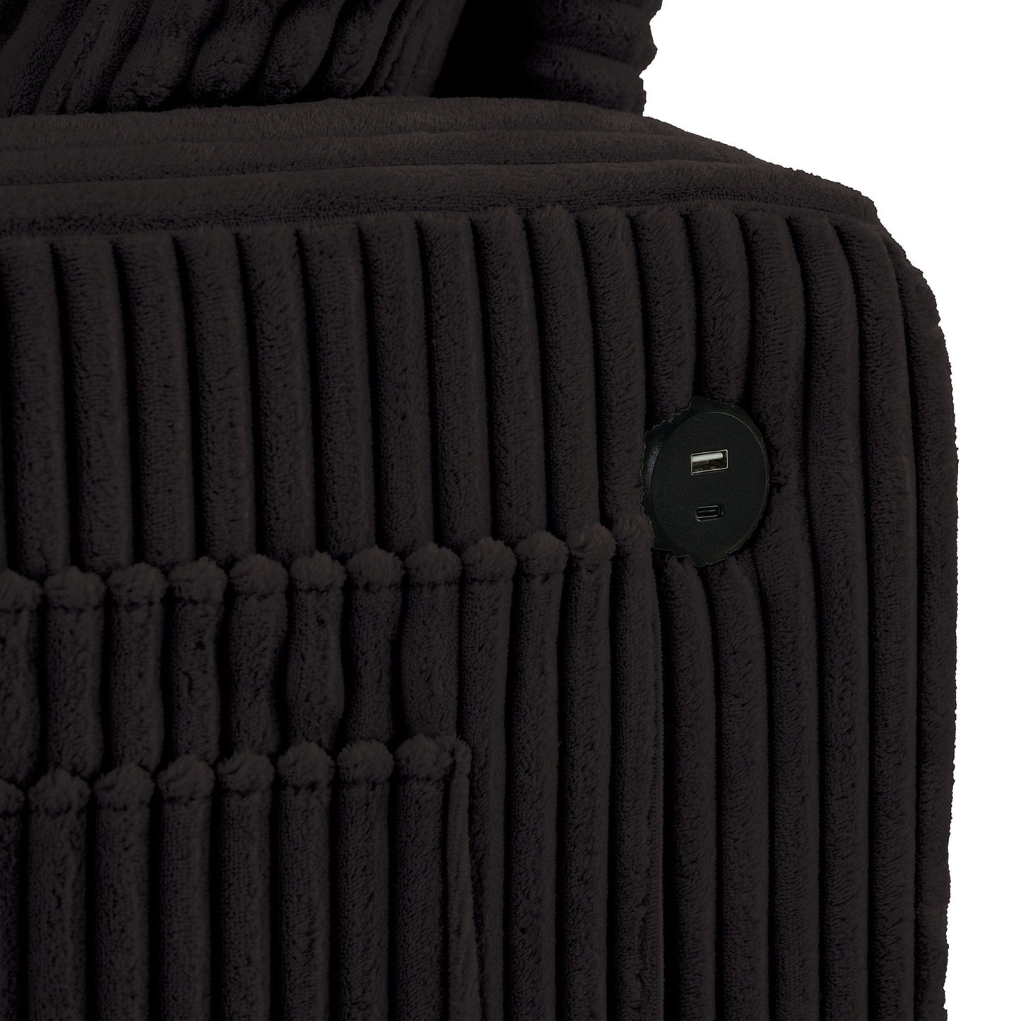 Canapé rectangulaire moderne 3 places en velours côtelé avec port USB et 2 oreillers