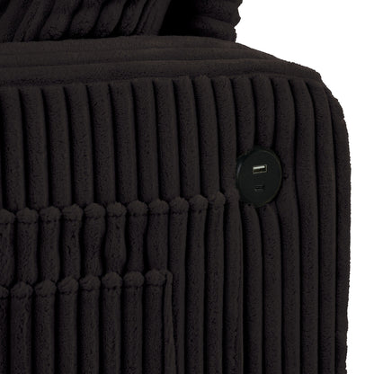 Canapé rectangulaire moderne 3 places en velours côtelé avec port USB et 2 oreillers