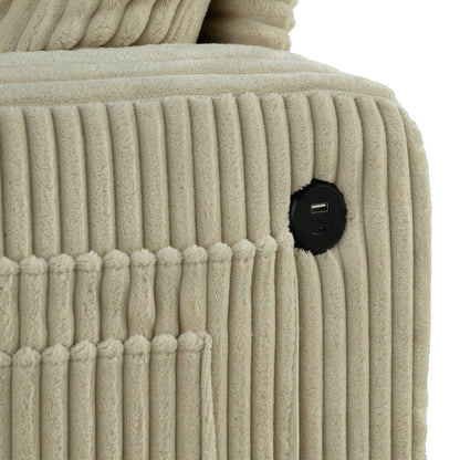 Canapé rectangulaire moderne 3 places en velours côtelé avec port USB et 2 oreillers