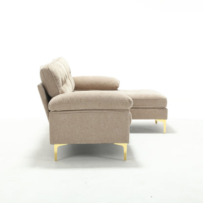 Canapé 3 places en L en tissu de 85 pouces, avec méridienne, coussins renforcés à ressorts, cadre en bois et coussins de taille