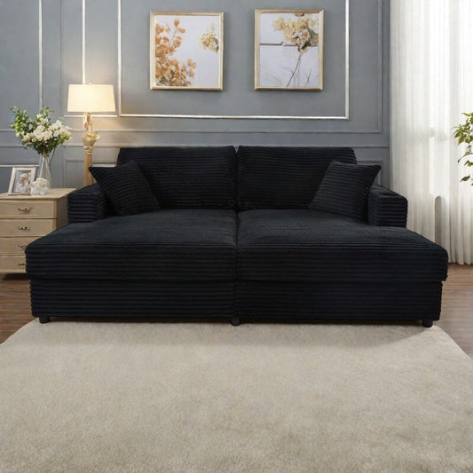 Canapé-lit en velours côtelé de 86,5 po avec 2 ports USB, porte-gobelets et capacité de charge de 250 kg