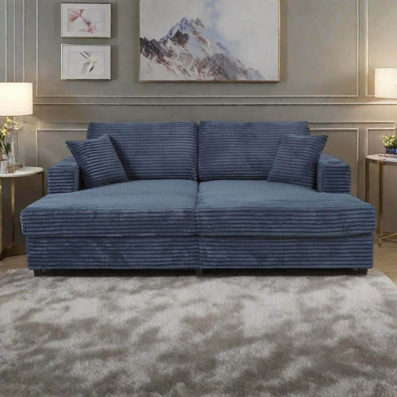 Canapé-lit en velours côtelé de 86,5 po avec 2 ports USB, porte-gobelets et capacité de charge de 250 kg