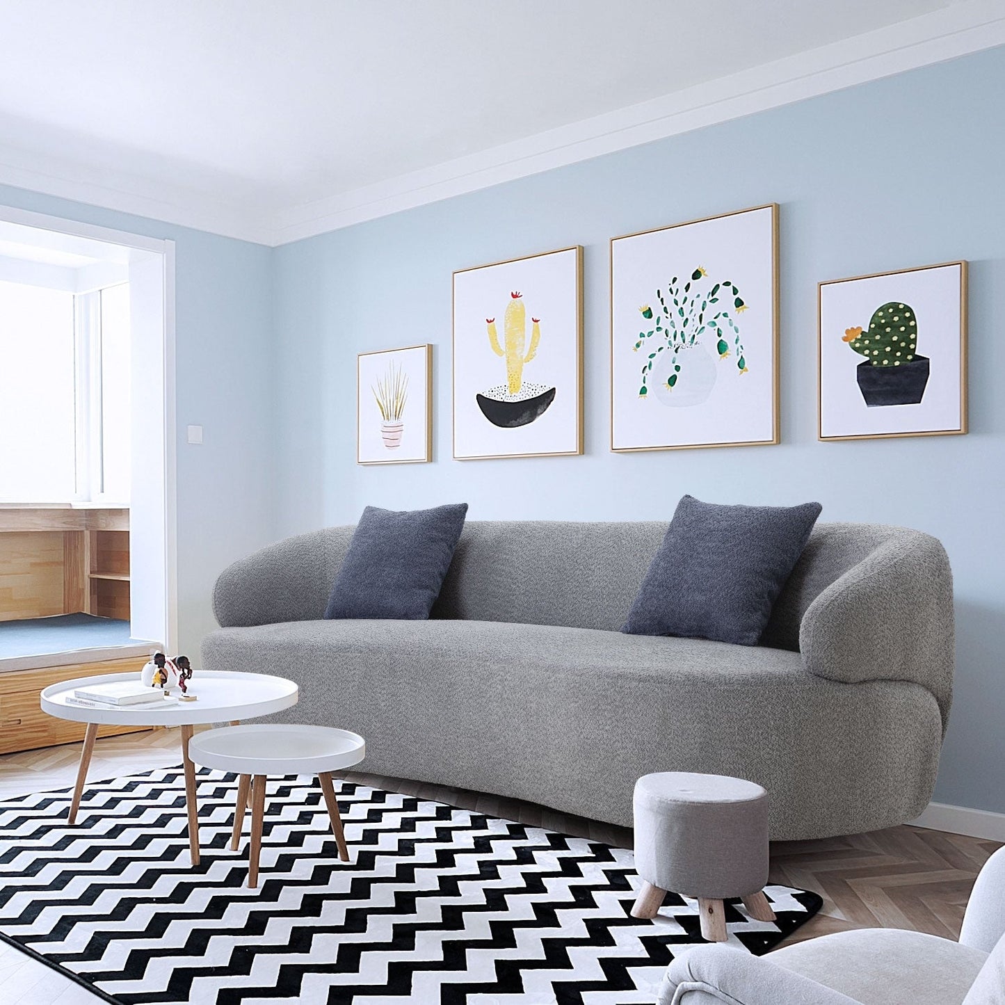 Canapé 3 places moderne incurvé en tissu rembourré de 86,61 pouces