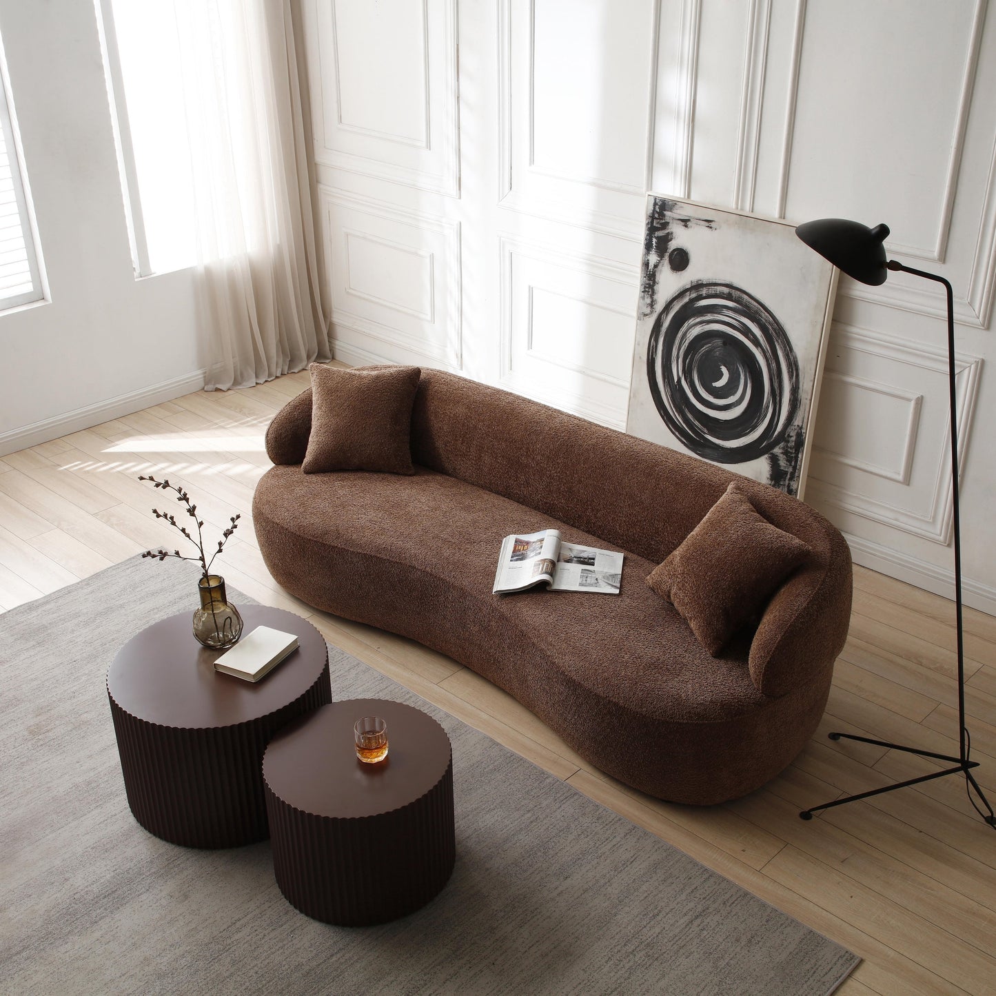 Canapé 3 places moderne incurvé en tissu rembourré de 86,61 pouces