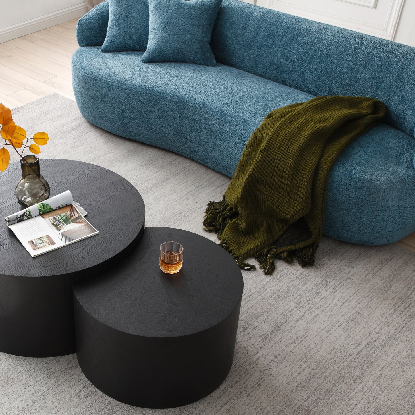 Canapé 3 places moderne incurvé en tissu rembourré de 86,61 pouces