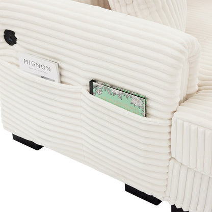 Canapé réversible 2 places en L en velours côtelé avec chargement USB-C et poche de rangement pour le salon