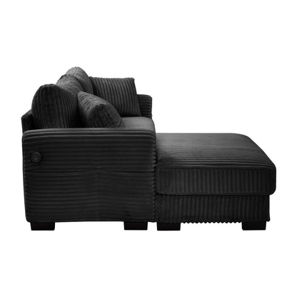 Canapé réversible 2 places en L en velours côtelé avec chargement USB-C et poche de rangement pour le salon